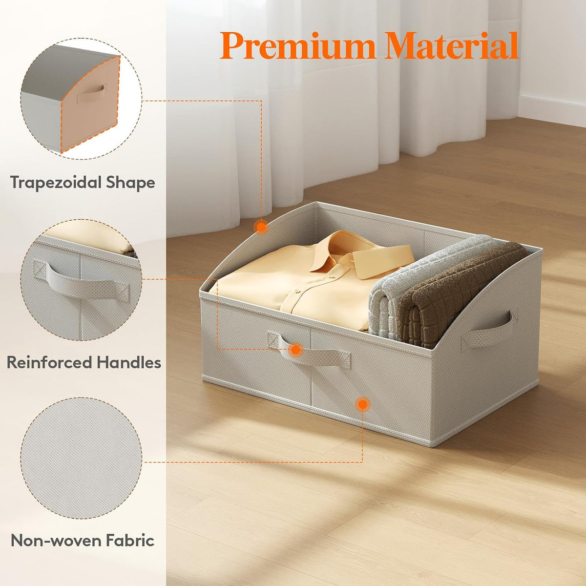 Trapezoid Closet Storage Bin for Shelf, 6 Packs 23L, Beige