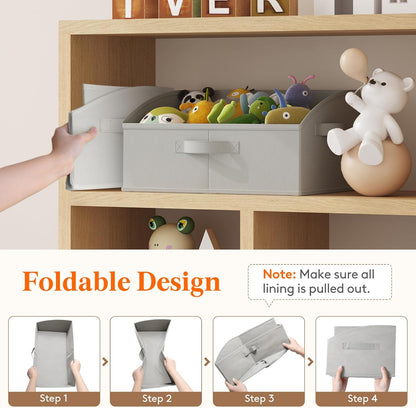 Trapezoid Closet Storage Bin for Shelf, 6 Packs 23L, Beige