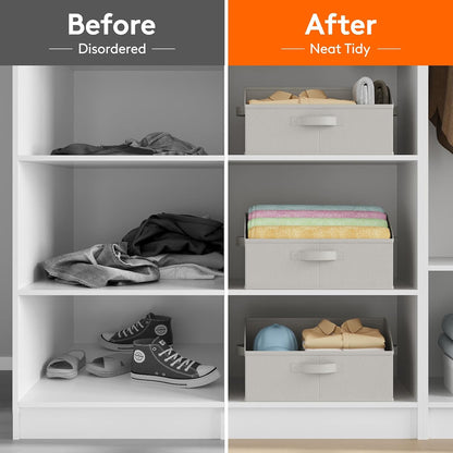 Trapezoid Closet Storage Bin for Shelf, 6 Packs 23L, Beige
