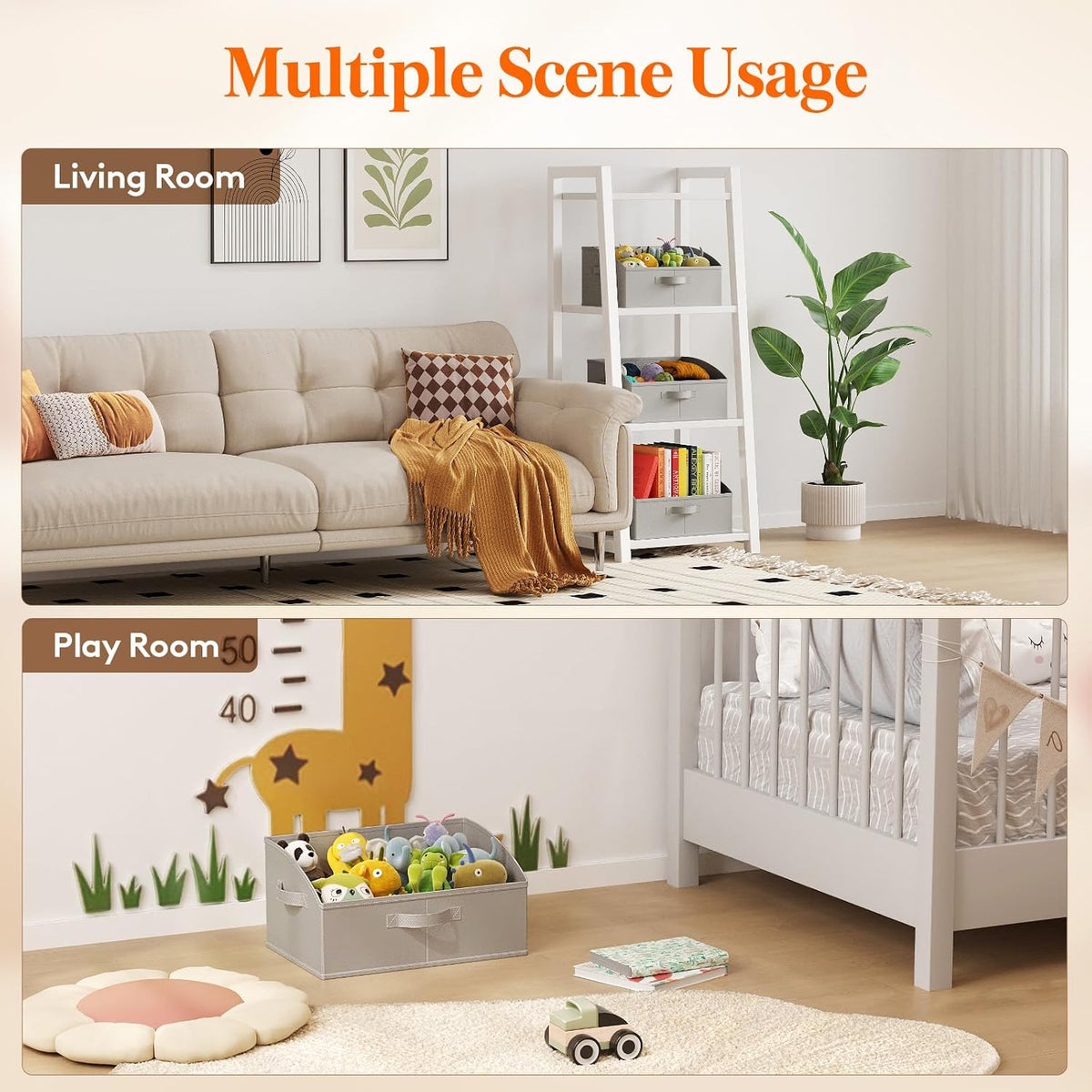 Trapezoid Closet Storage Bin for Shelf, 6 Packs 23L, Beige