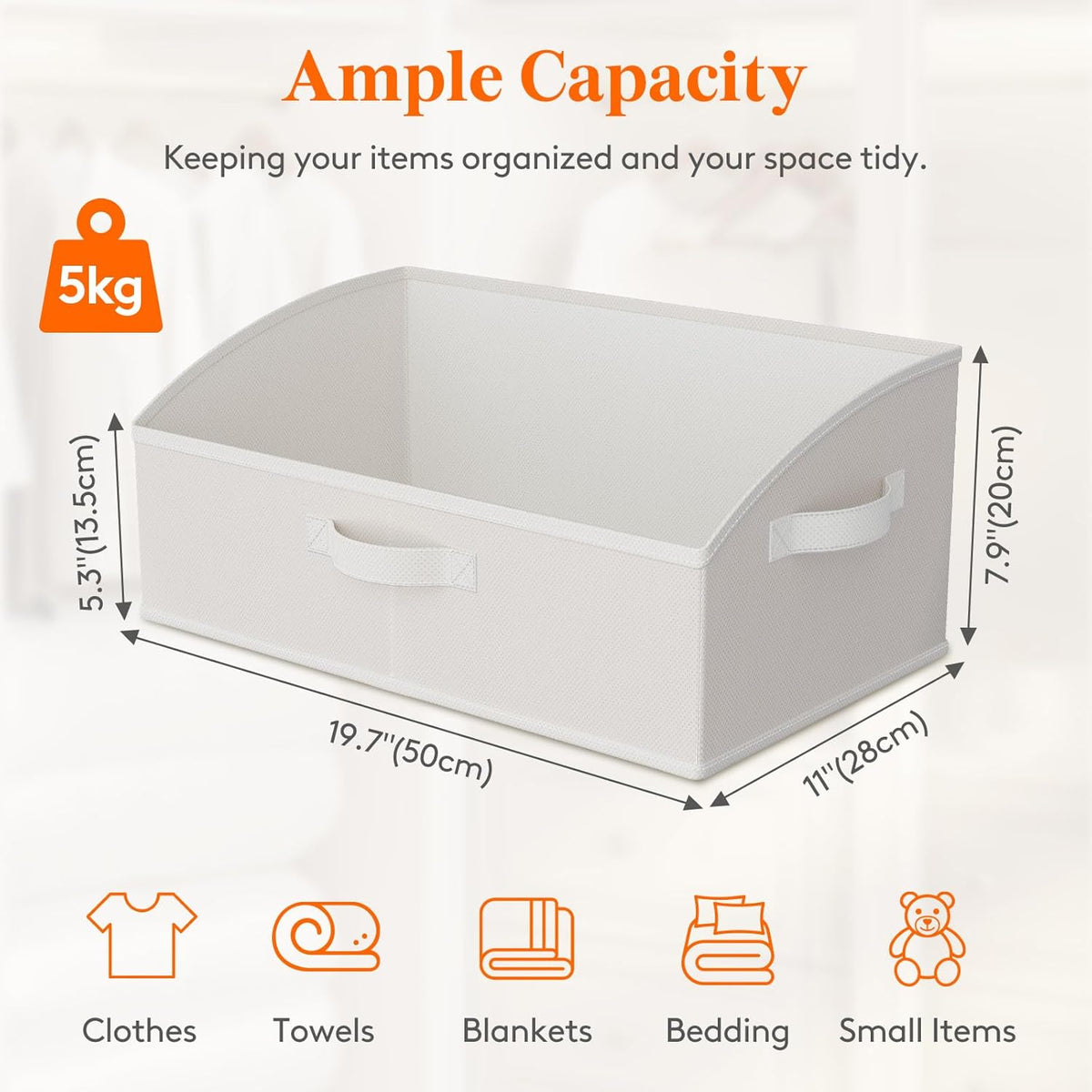Trapezoid Closet Storage Bin for Shelf, 6 Packs 23L, Beige