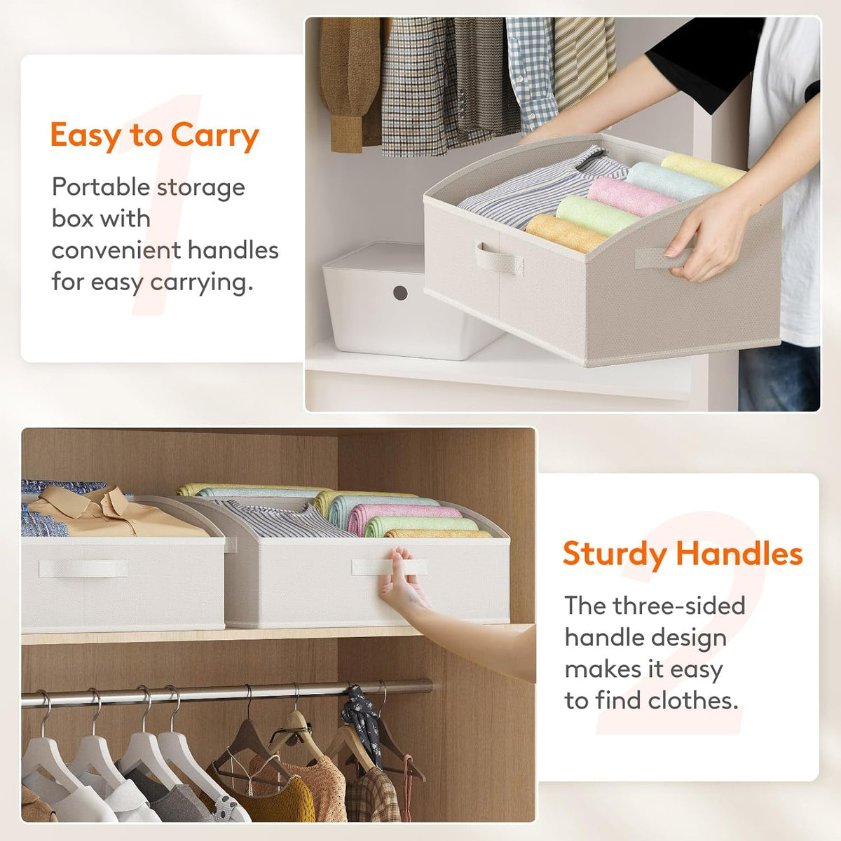 Trapezoid Closet Storage Bin for Shelf, 6 Packs 23L, Beige