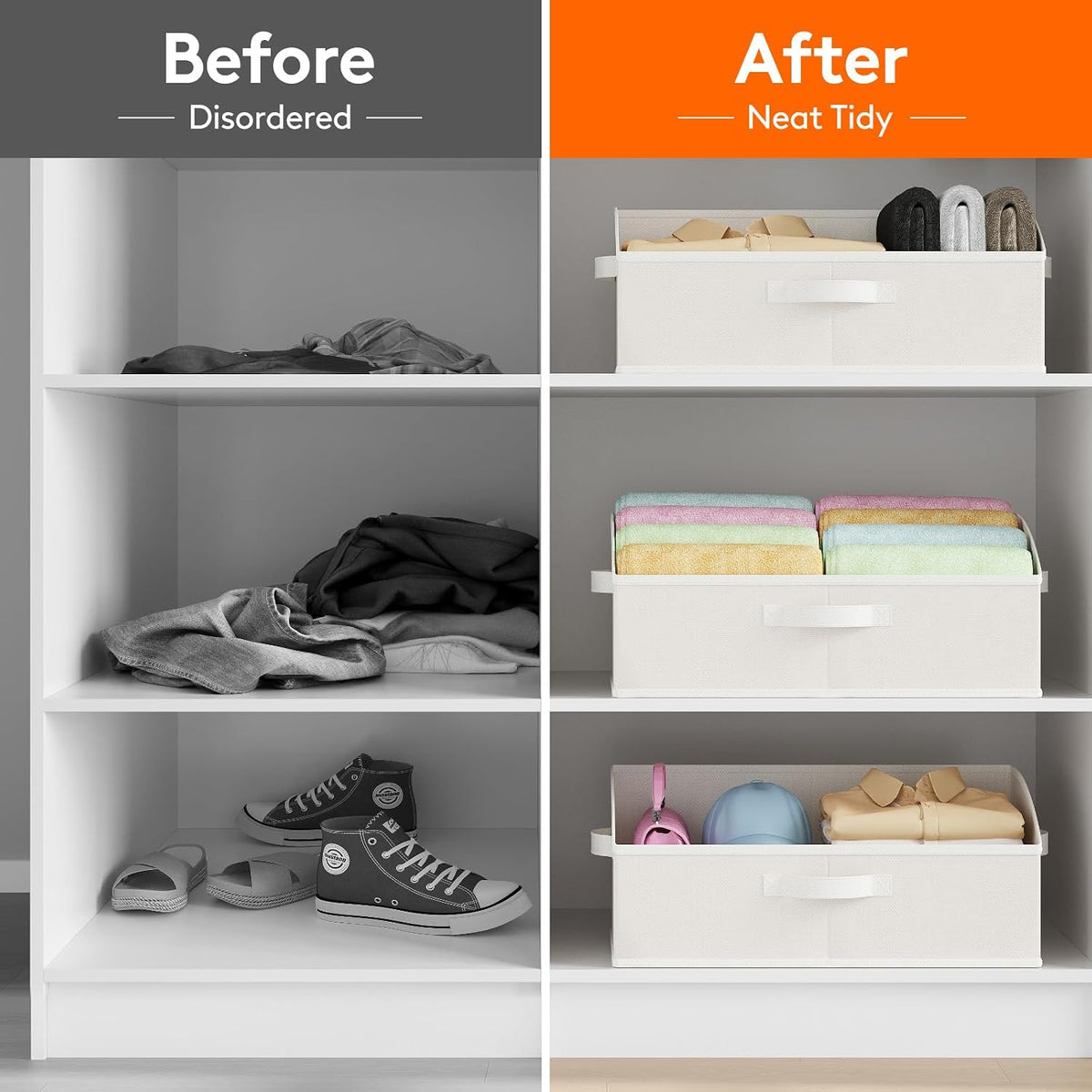 Trapezoid Closet Storage Bin for Shelf, 6 Packs 23L, Beige