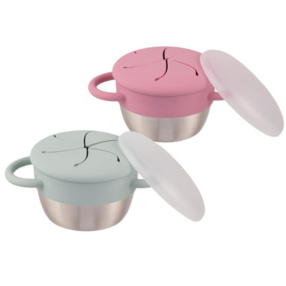 Kids/Toddler Stainless Steel Snack Cups + Travel Lids | 2pk