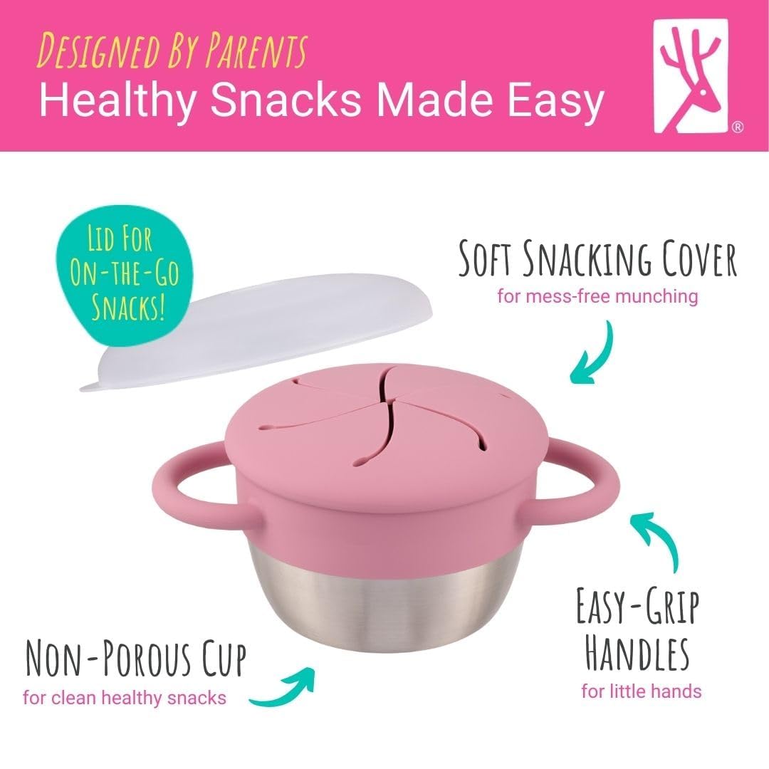 Kids/Toddler Stainless Steel Snack Cups + Travel Lids | 2pk