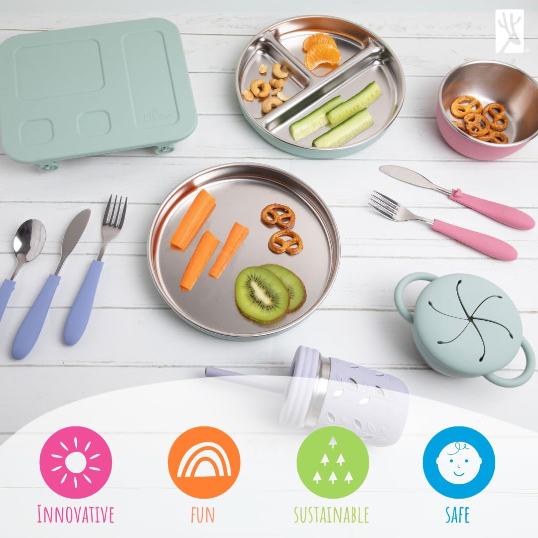 Kids/Toddler Stainless Steel Snack Cups + Travel Lids | 2pk