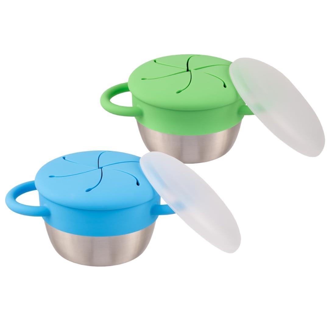Kids/Toddler Stainless Steel Snack Cups + Travel Lids | 2pk