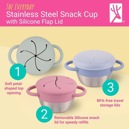 Kids/Toddler Stainless Steel Snack Cups + Travel Lids | 2pk