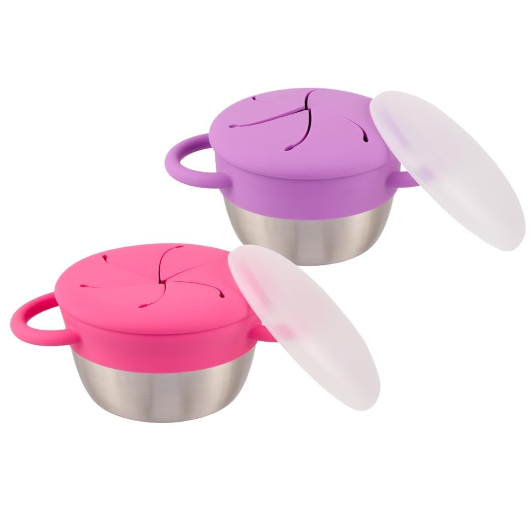 Kids/Toddler Stainless Steel Snack Cups + Travel Lids | 2pk