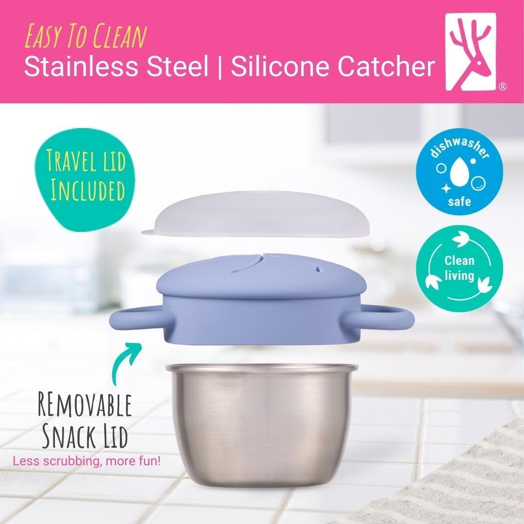 Kids/Toddler Stainless Steel Snack Cups + Travel Lids | 2pk