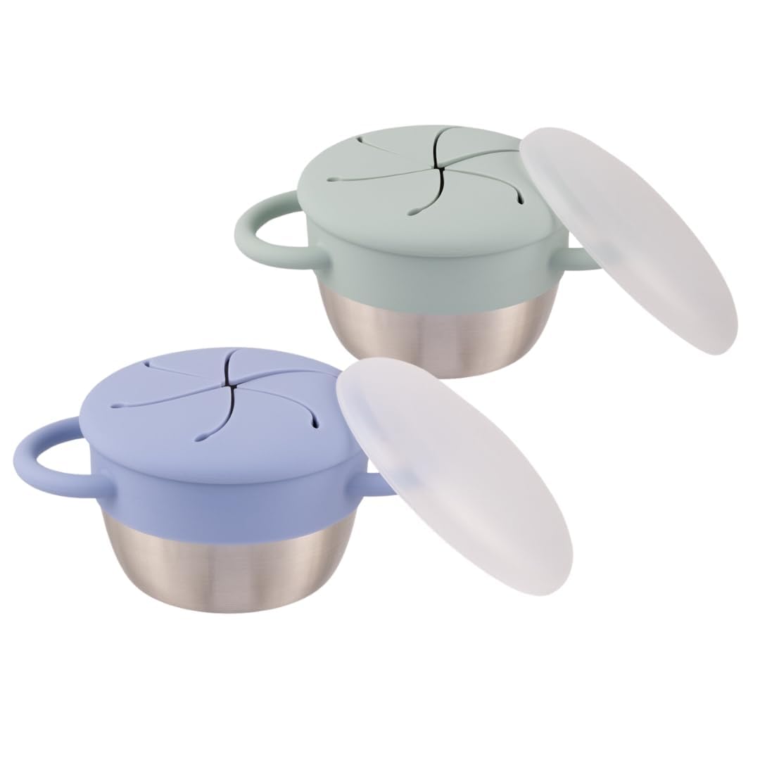 Kids/Toddler Stainless Steel Snack Cups + Travel Lids | 2pk