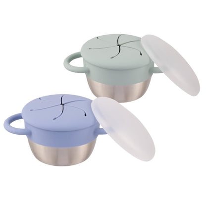 Kids/Toddler Stainless Steel Snack Cups + Travel Lids | 2pk