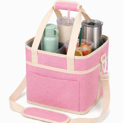 Drink Carrier Tote Bag, Water Bottle Holder with Adjustable Strap,4 Compartment Wate Drink Carrier Bag, Multiple Tumbler Holder Caddy for Coffee, Picnic, Office, Travel, Fits 4 Drinks