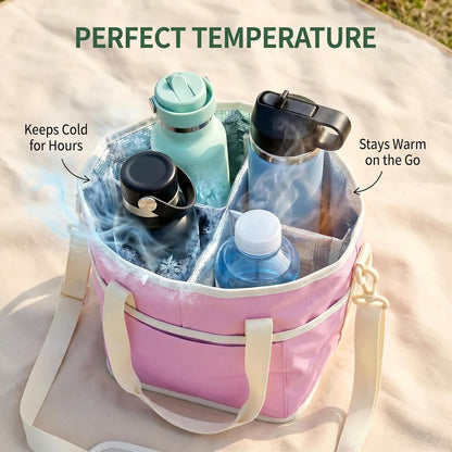 Drink Carrier Tote Bag, Water Bottle Holder with Adjustable Strap,4 Compartment Wate Drink Carrier Bag, Multiple Tumbler Holder Caddy for Coffee, Picnic, Office, Travel, Fits 4 Drinks