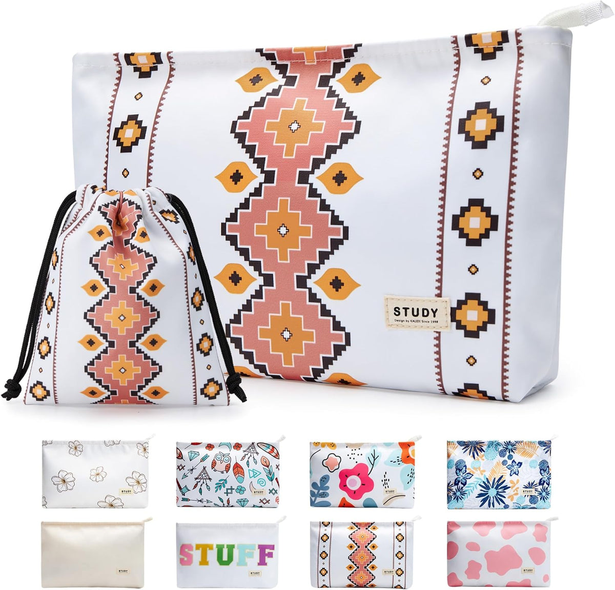WLLWOO 2pcs Makeup Bag Checkered Corduroy Cosmetic Pouch for Women Purse