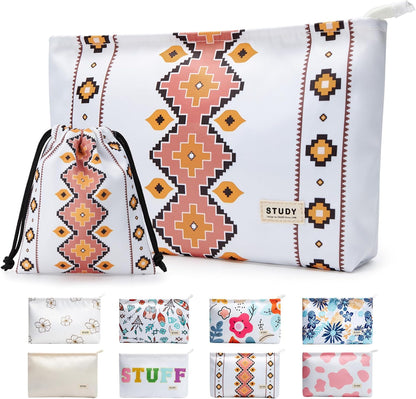 WLLWOO 2pcs Makeup Bag Checkered Corduroy Cosmetic Pouch for Women Purse