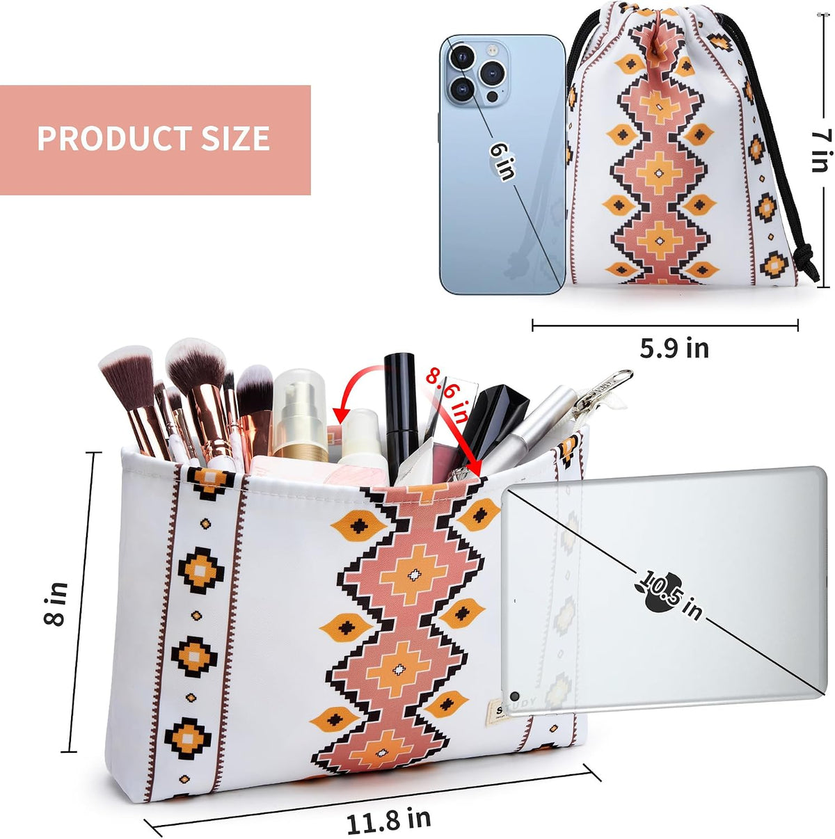 WLLWOO 2pcs Makeup Bag Checkered Corduroy Cosmetic Pouch for Women Purse