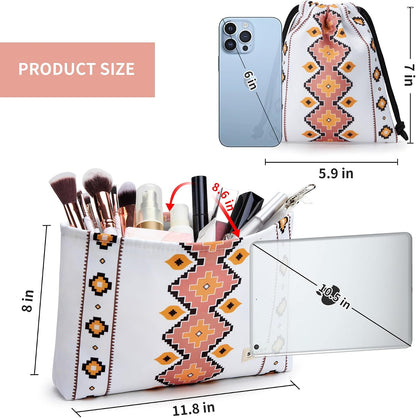 WLLWOO 2pcs Makeup Bag Checkered Corduroy Cosmetic Pouch for Women Purse