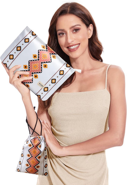 WLLWOO 2pcs Makeup Bag Checkered Corduroy Cosmetic Pouch for Women Purse