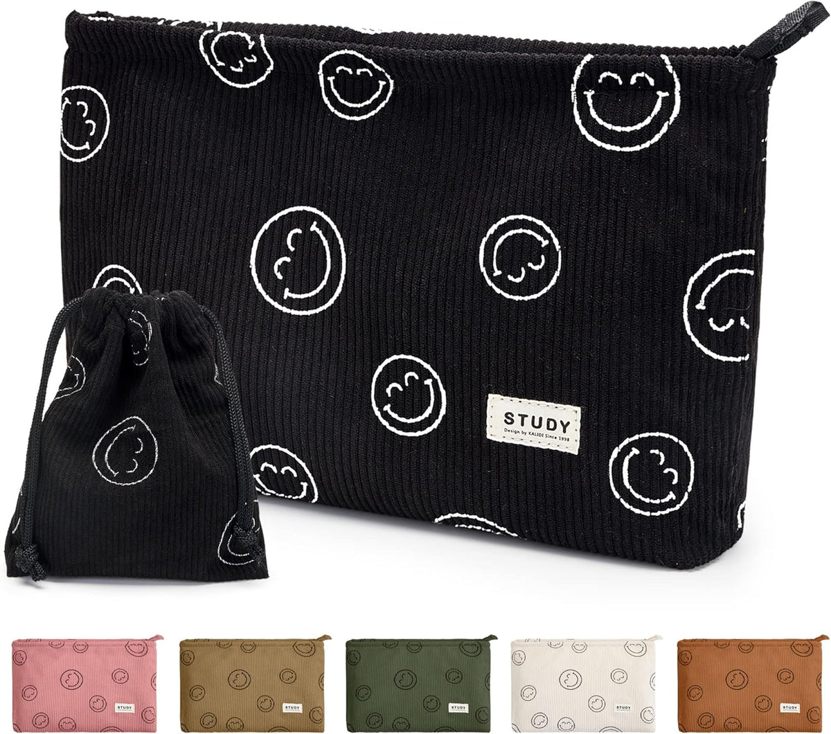 WLLWOO 2pcs Makeup Bag Checkered Corduroy Cosmetic Pouch for Women Purse