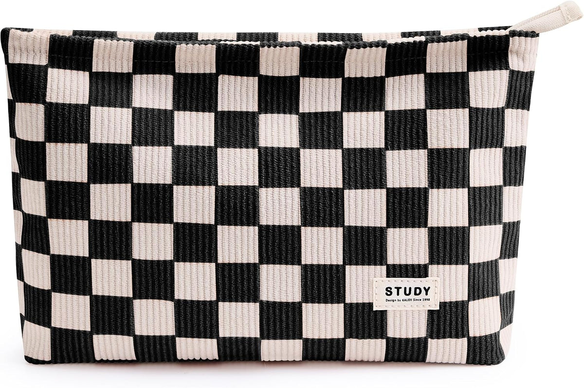 WLLWOO 2pcs Makeup Bag Checkered Corduroy Cosmetic Pouch for Women Purse