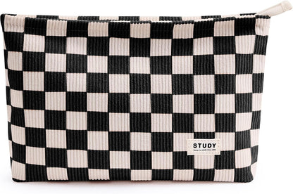 WLLWOO 2pcs Makeup Bag Checkered Corduroy Cosmetic Pouch for Women Purse