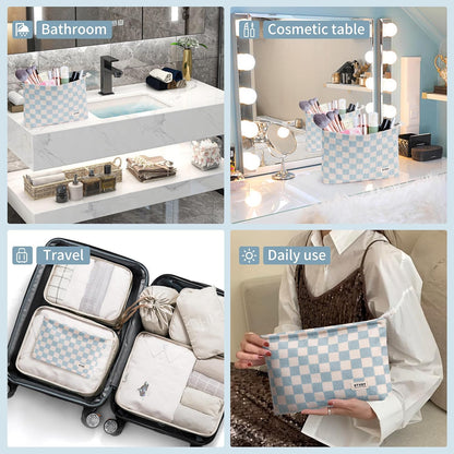 WLLWOO 2pcs Makeup Bag Checkered Corduroy Cosmetic Pouch for Women Purse