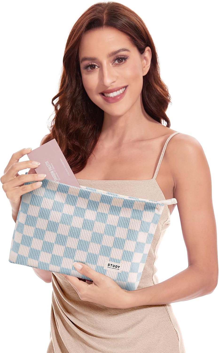 WLLWOO 2pcs Makeup Bag Checkered Corduroy Cosmetic Pouch for Women Purse