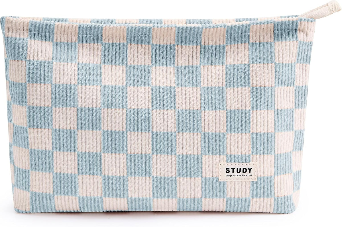 WLLWOO 2pcs Makeup Bag Checkered Corduroy Cosmetic Pouch for Women Purse