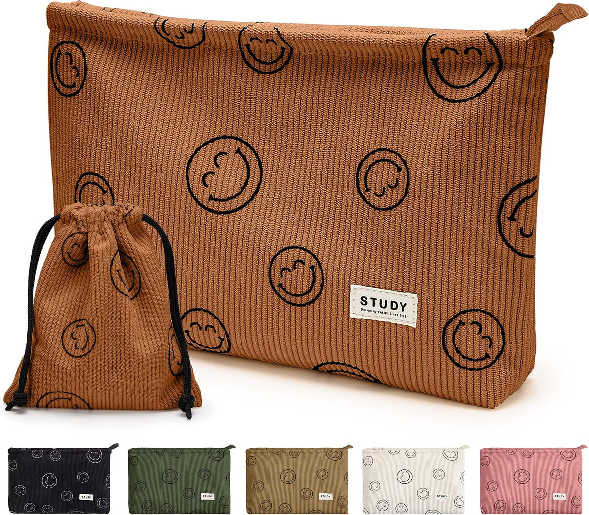 WLLWOO 2pcs Makeup Bag Checkered Corduroy Cosmetic Pouch for Women Purse