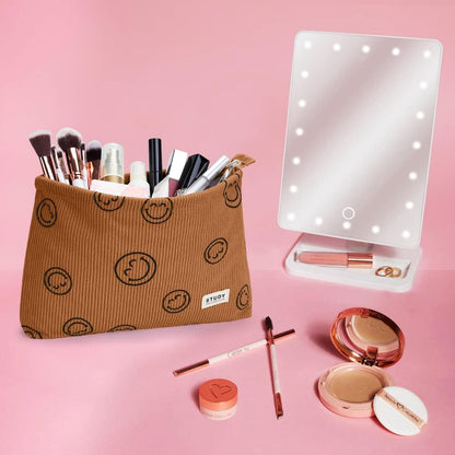 WLLWOO 2pcs Makeup Bag Checkered Corduroy Cosmetic Pouch for Women Purse