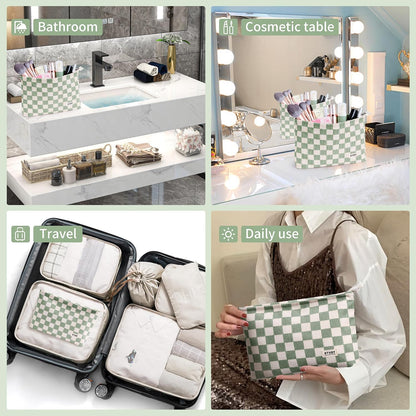 WLLWOO 2pcs Makeup Bag Checkered Corduroy Cosmetic Pouch for Women Purse