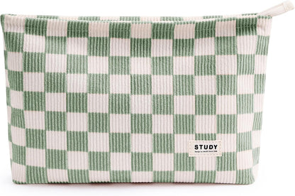 WLLWOO 2pcs Makeup Bag Checkered Corduroy Cosmetic Pouch for Women Purse