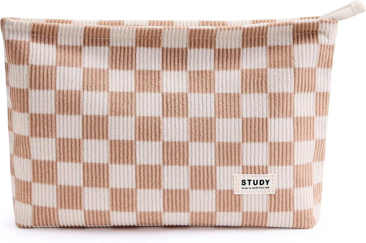 WLLWOO 2pcs Makeup Bag Checkered Corduroy Cosmetic Pouch for Women Purse