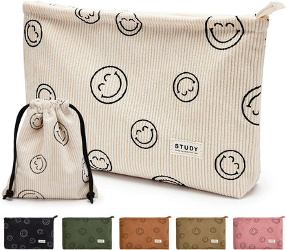 WLLWOO 2pcs Makeup Bag Checkered Corduroy Cosmetic Pouch for Women Purse