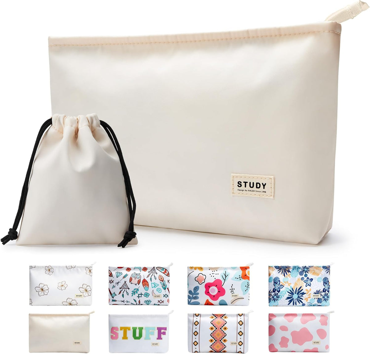 WLLWOO 2pcs Makeup Bag Checkered Corduroy Cosmetic Pouch for Women Purse