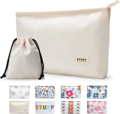 WLLWOO 2pcs Makeup Bag Checkered Corduroy Cosmetic Pouch for Women Purse