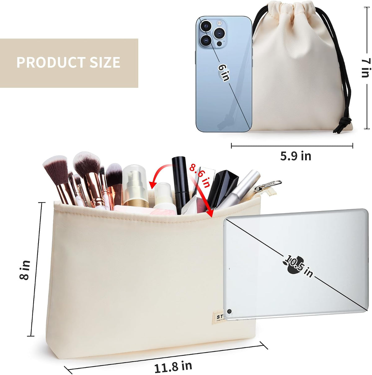 WLLWOO 2pcs Makeup Bag Checkered Corduroy Cosmetic Pouch for Women Purse