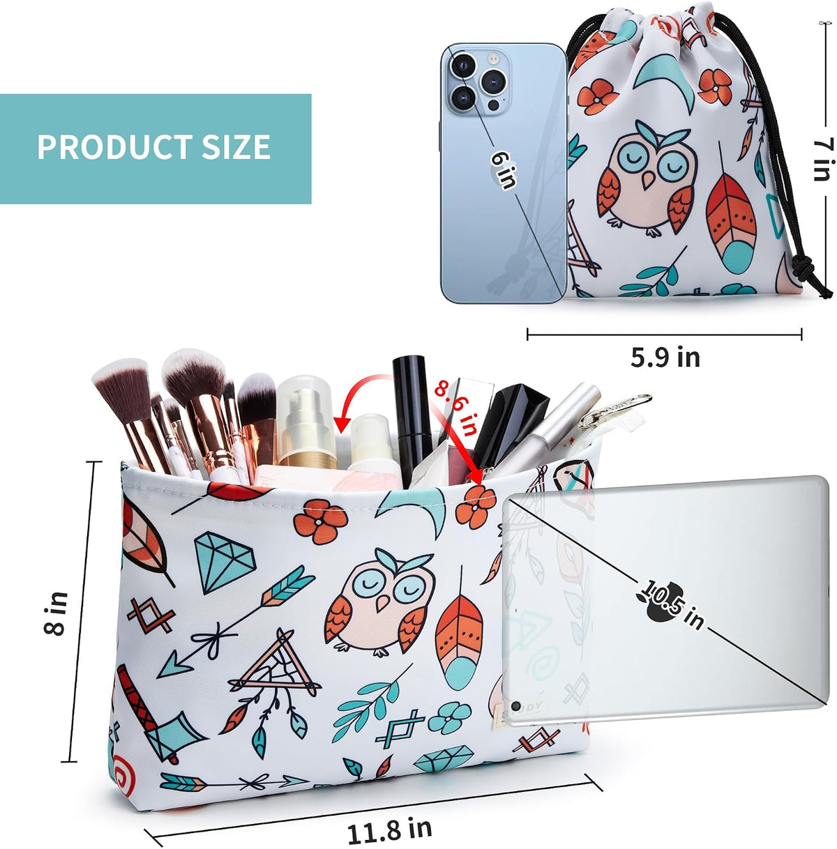 WLLWOO 2pcs Makeup Bag Checkered Corduroy Cosmetic Pouch for Women Purse
