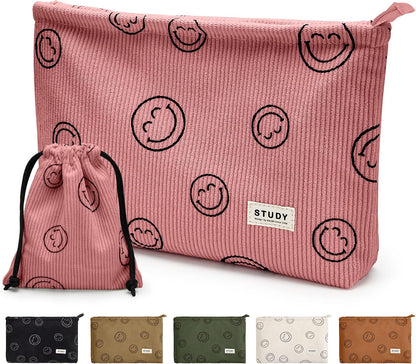 WLLWOO 2pcs Makeup Bag Checkered Corduroy Cosmetic Pouch for Women Purse