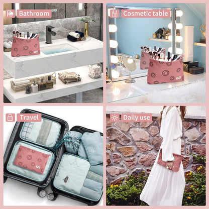 WLLWOO 2pcs Makeup Bag Checkered Corduroy Cosmetic Pouch for Women Purse