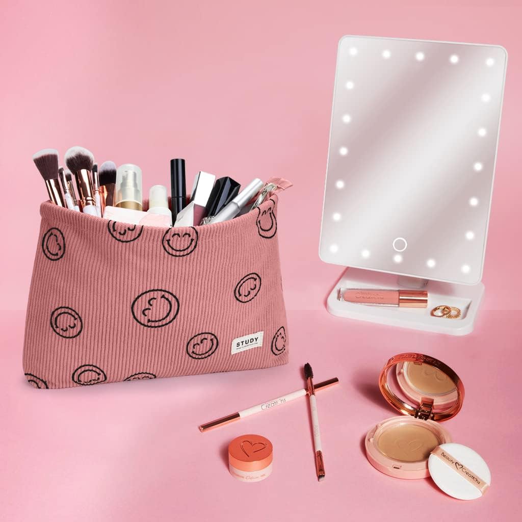 WLLWOO 2pcs Makeup Bag Checkered Corduroy Cosmetic Pouch for Women Purse