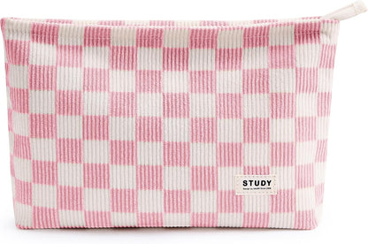WLLWOO 2pcs Makeup Bag Checkered Corduroy Cosmetic Pouch for Women Purse