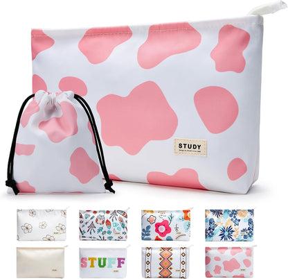 WLLWOO 2pcs Makeup Bag Checkered Corduroy Cosmetic Pouch for Women Purse