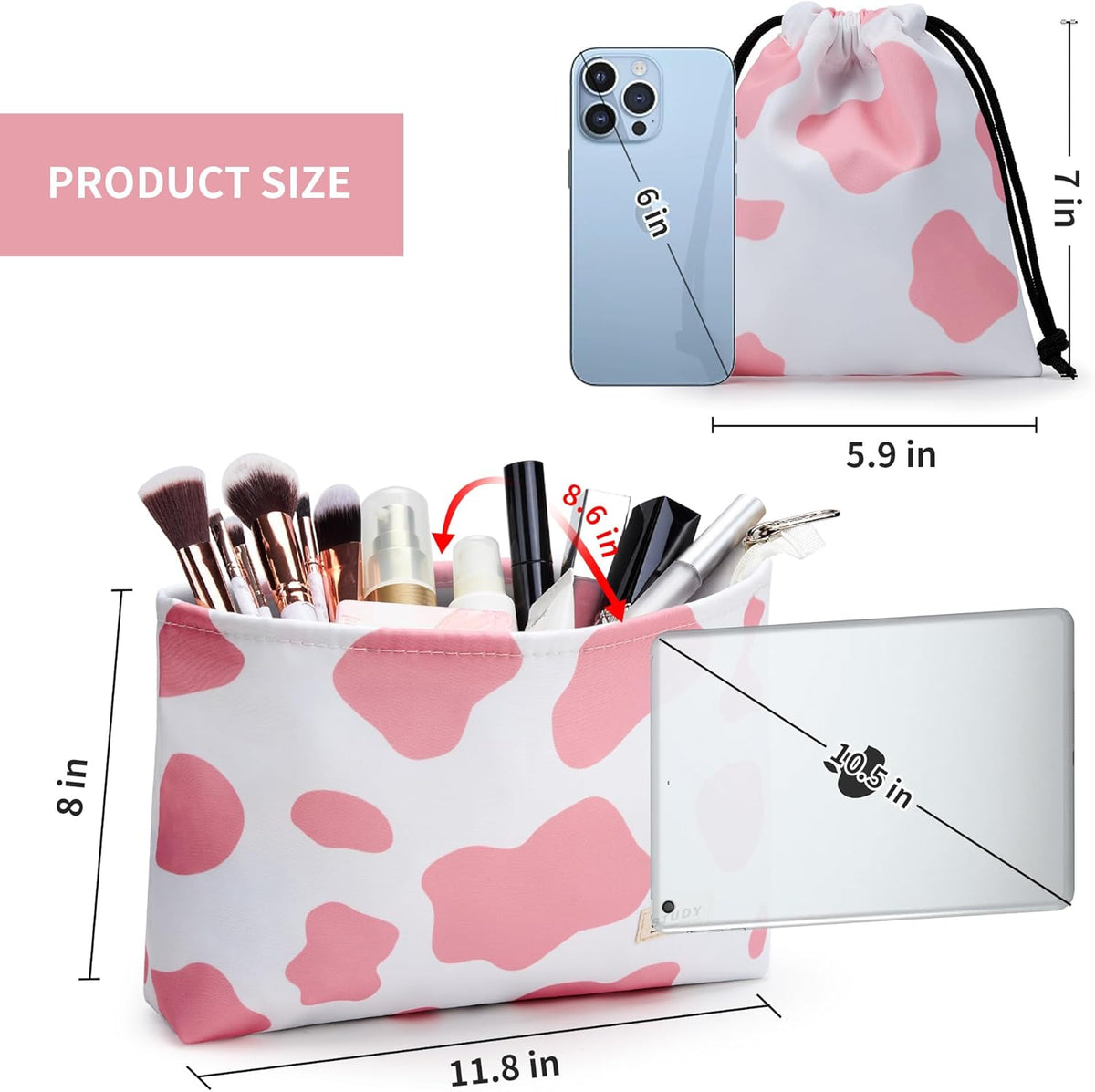 WLLWOO 2pcs Makeup Bag Checkered Corduroy Cosmetic Pouch for Women Purse