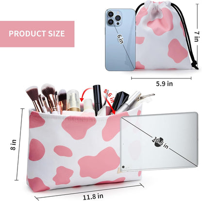 WLLWOO 2pcs Makeup Bag Checkered Corduroy Cosmetic Pouch for Women Purse