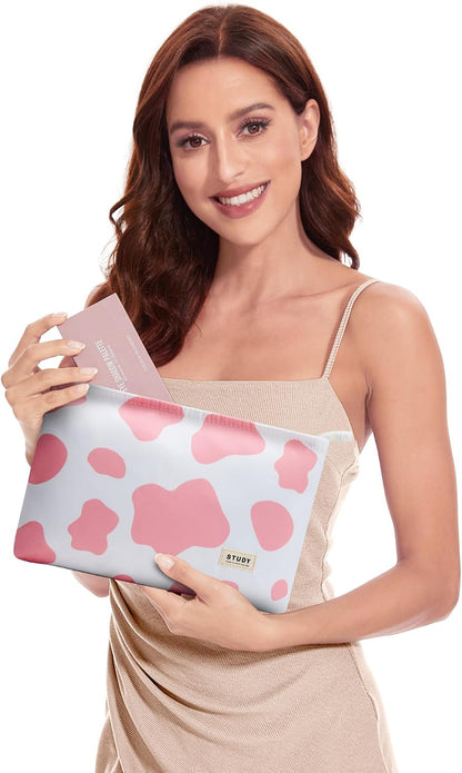 WLLWOO 2pcs Makeup Bag Checkered Corduroy Cosmetic Pouch for Women Purse