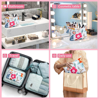 WLLWOO 2pcs Makeup Bag Checkered Corduroy Cosmetic Pouch for Women Purse