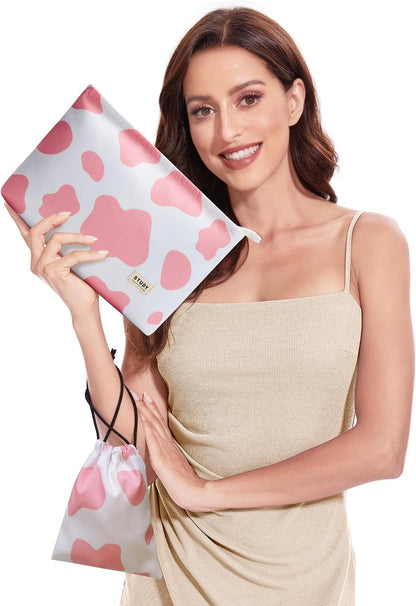 WLLWOO 2pcs Makeup Bag Checkered Corduroy Cosmetic Pouch for Women Purse