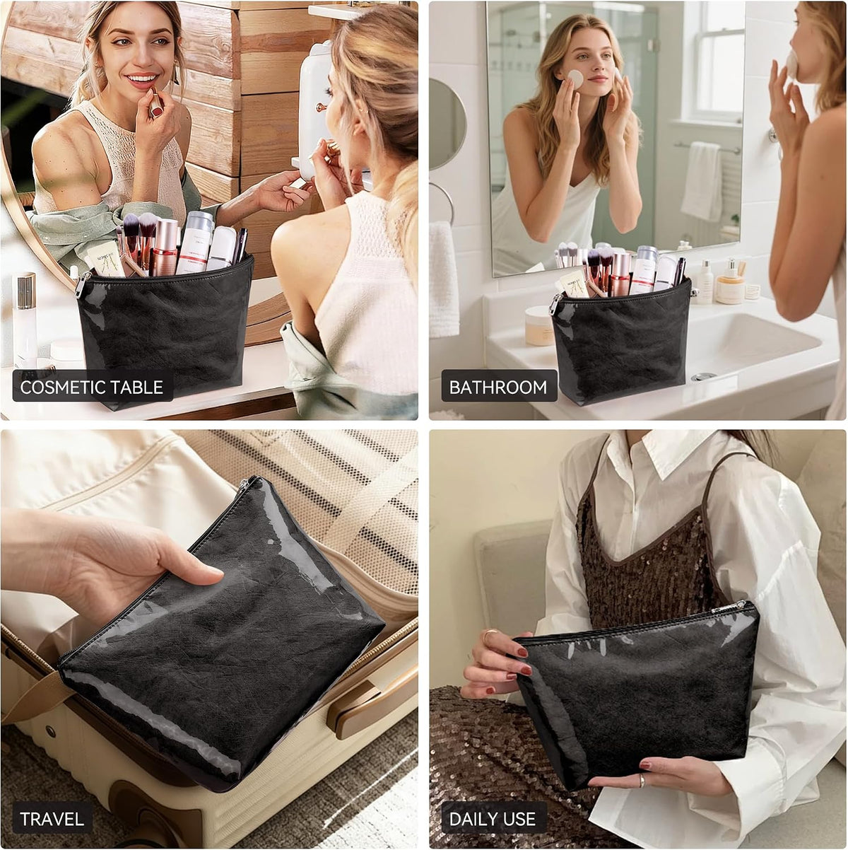 WLLWOO 2pcs Makeup Bag Checkered Corduroy Cosmetic Pouch for Women Purse